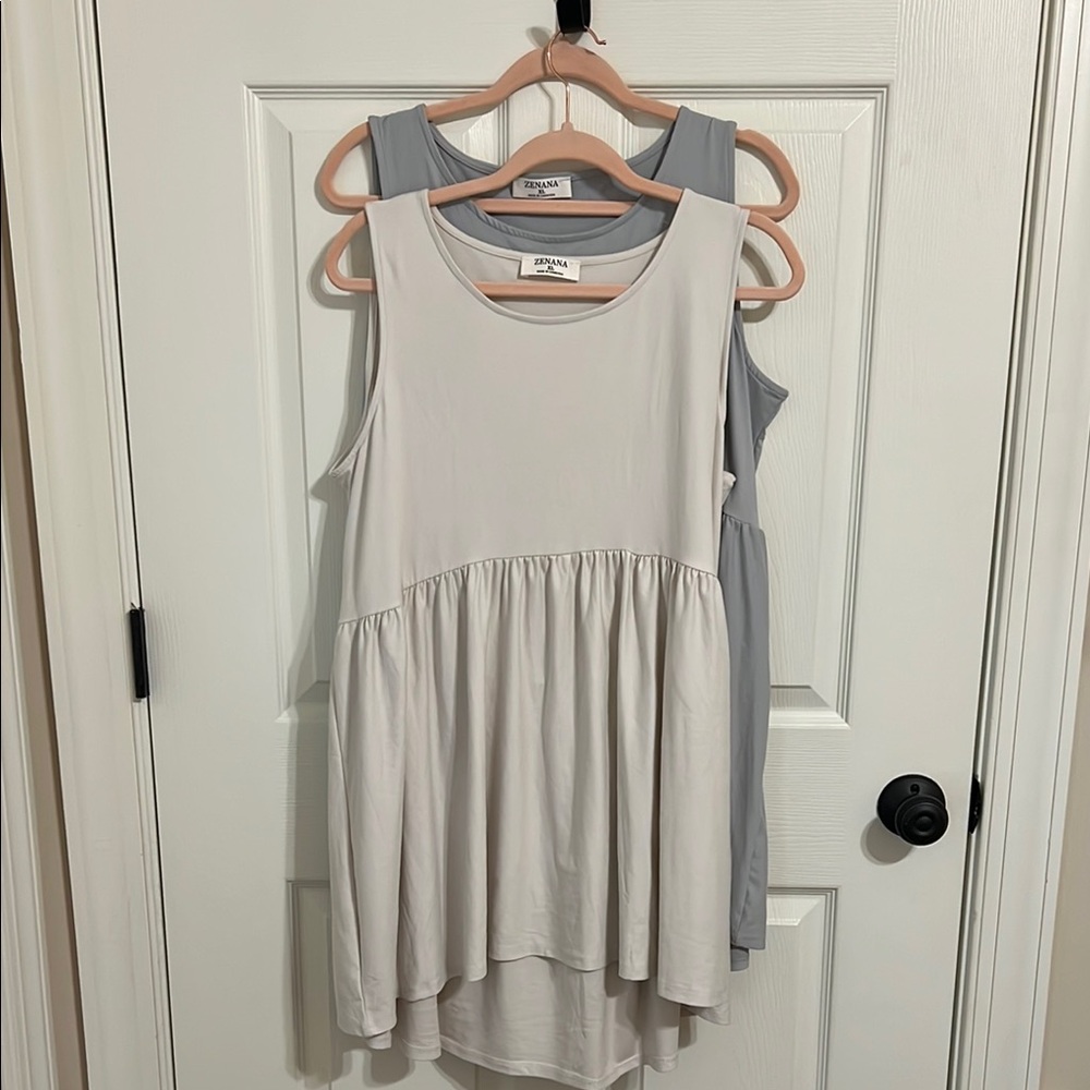 Zenana Cream and Gray Sleeveless Tops
